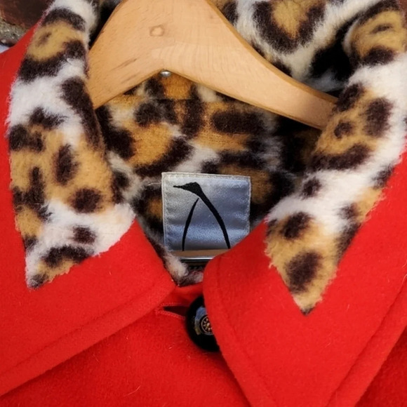 Vintage Red Wool& Leopard Coat L..XL - Picture 5 of 14